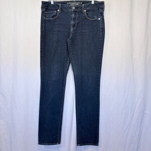 American Eagle Skinny Jeans Blue Dark‎ Wash Stretch 14 Long